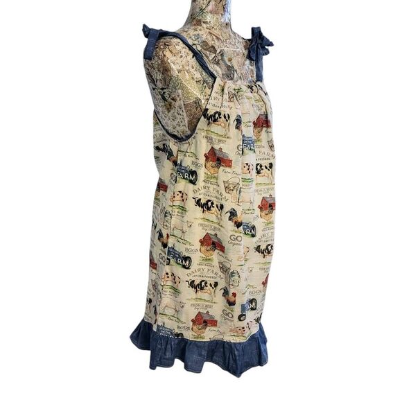 Dress Handmade Country Farm Animal Print  Denim Ruffle Hem & Shoulder Sundress - Picture 3 of 8
